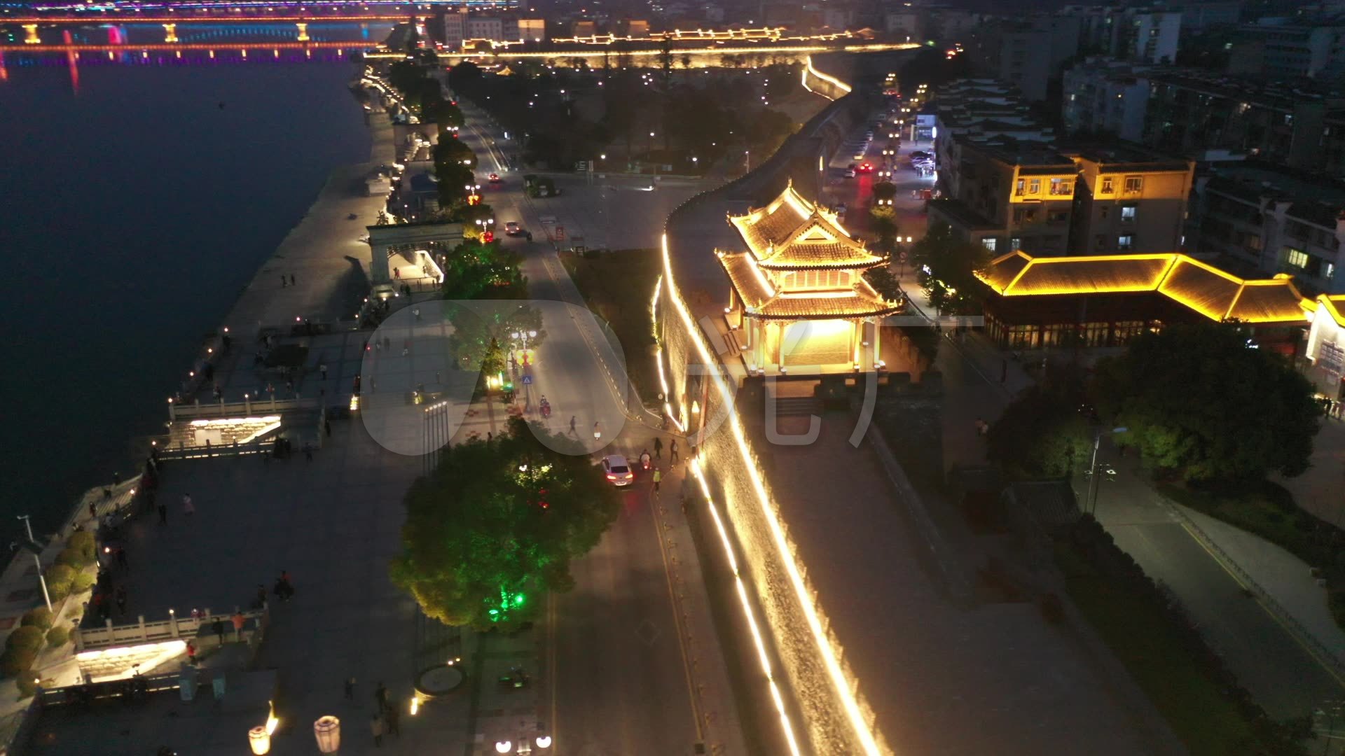 航拍 湖北 襄阳 古城 城墙 街道 夜景