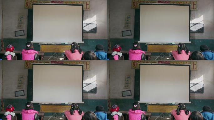 贫困地区的小学生在破旧的教室上课  投影