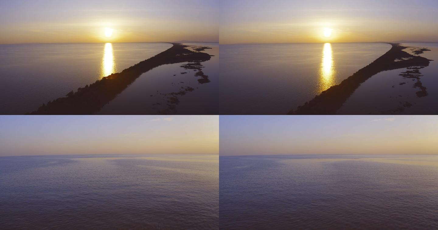 中俄界湖东部最早日出兴凯湖航拍4K