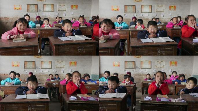 贫困地区的小学生在破旧的教室上课