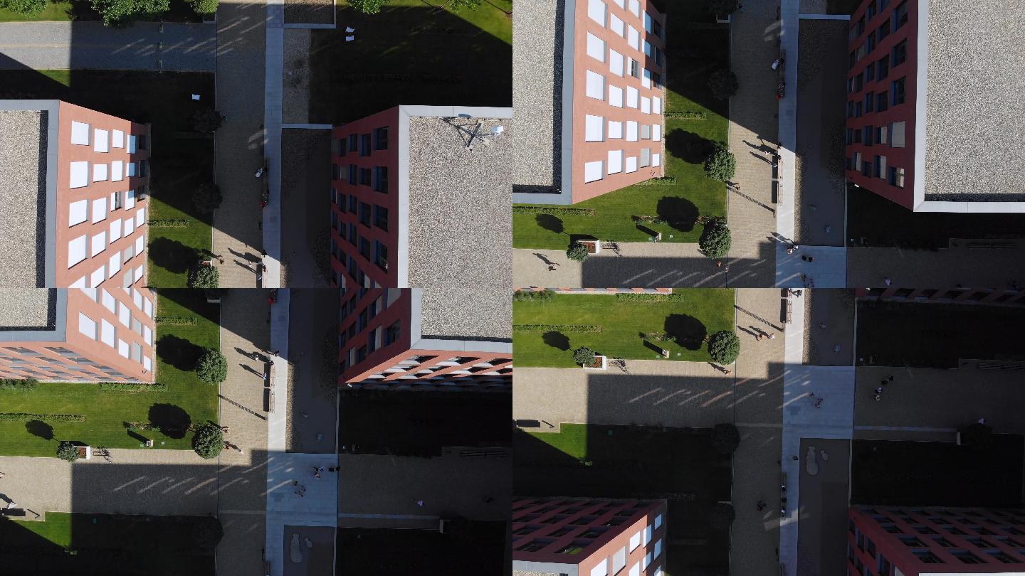 自上而下的无人机拍摄了一个大学校园