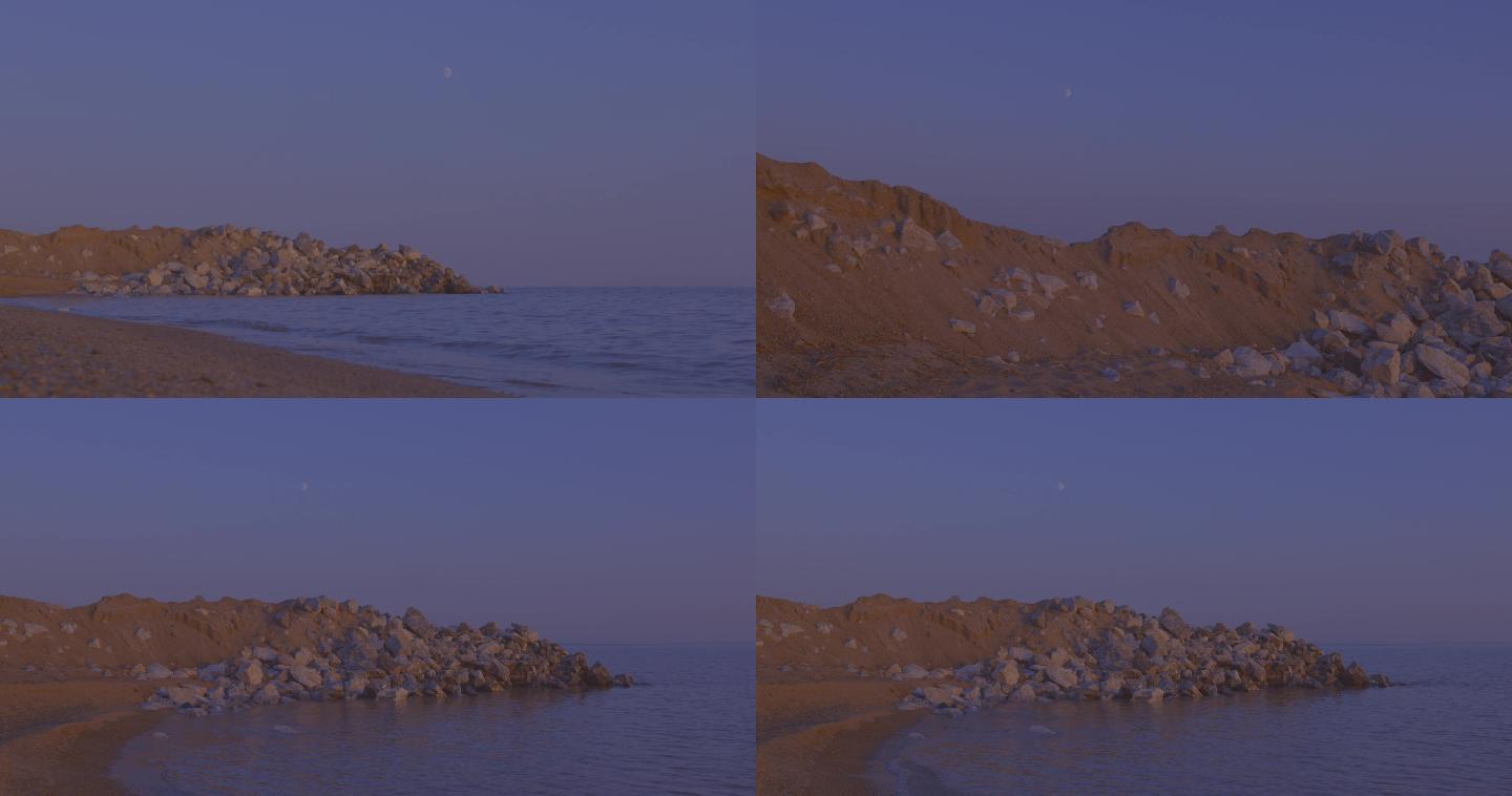 大海沙滩月色夜景4K