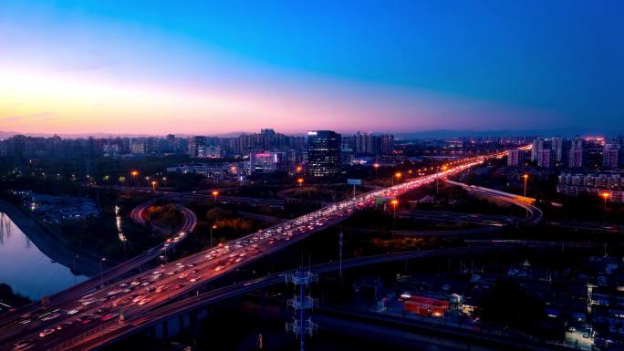 北京道路日转夜延时摄影