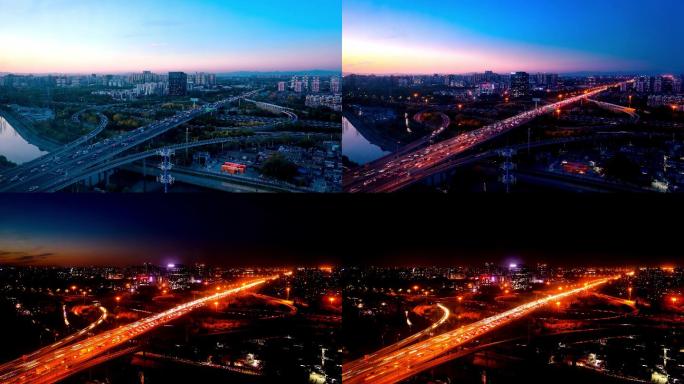 北京道路日转夜延时摄影