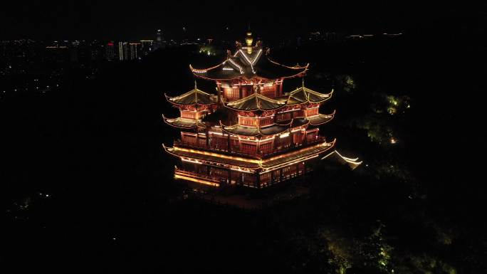 杭州旅游景区吴山天风城隍阁夜景航拍9