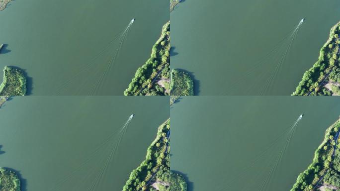 诸暨同山布谷湖风景区水上快艇运动4K航拍
