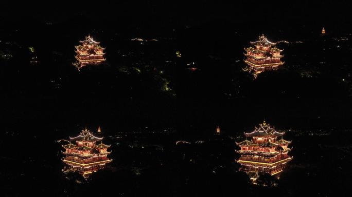 杭州旅游景区吴山天风城隍阁夜景航拍2