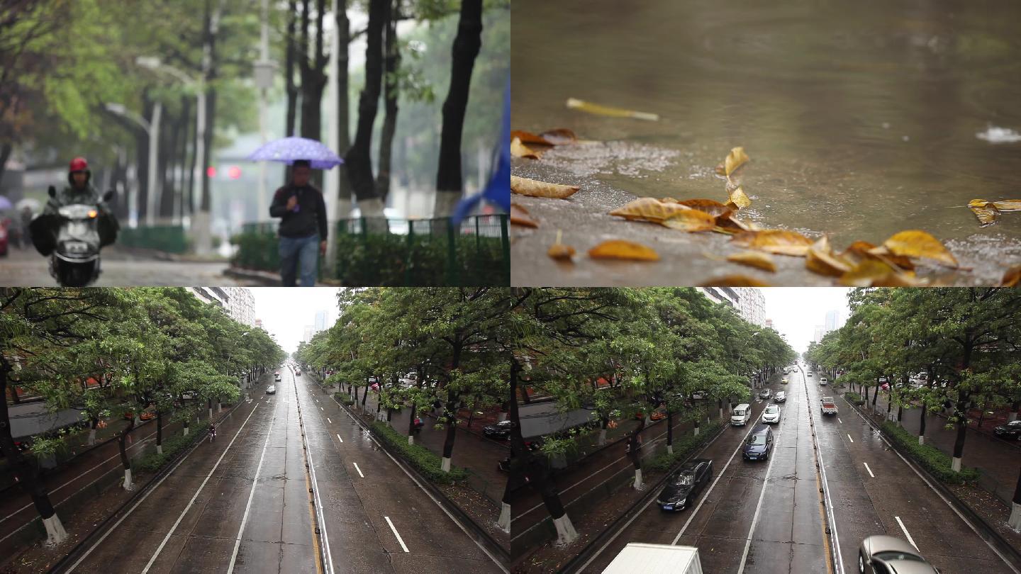 实拍雨中倒影城市延时摩托车