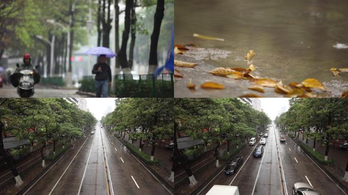 实拍雨中倒影城市延时摩托车