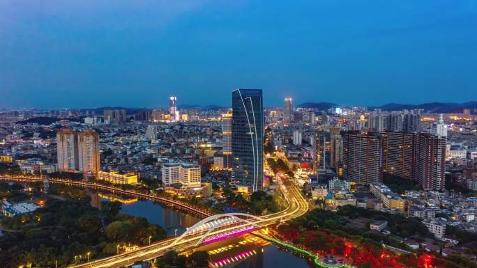 中山市城市夜景航拍延时现代建筑风光背景