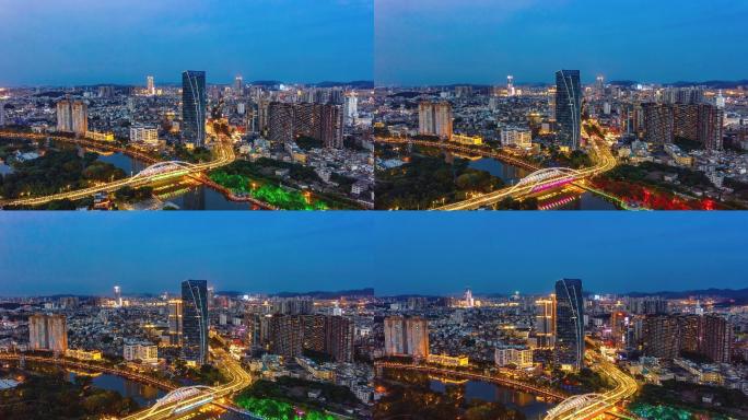 中山市城市夜景航拍延时现代建筑风光背景