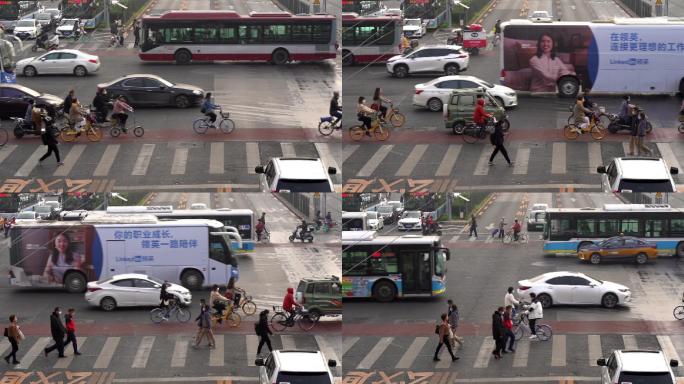 高速拍摄北京城市街景人群人行道
