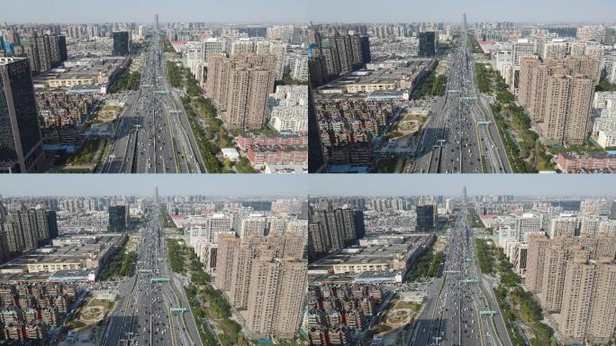 河南郑州中州大道城市拥堵的交通航拍