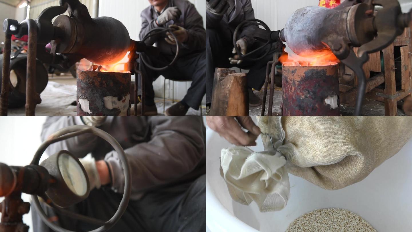 农村传统老式爆米花制作过程