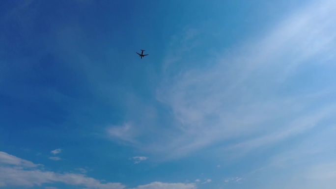 天空高空蓝天白云飞机飞过