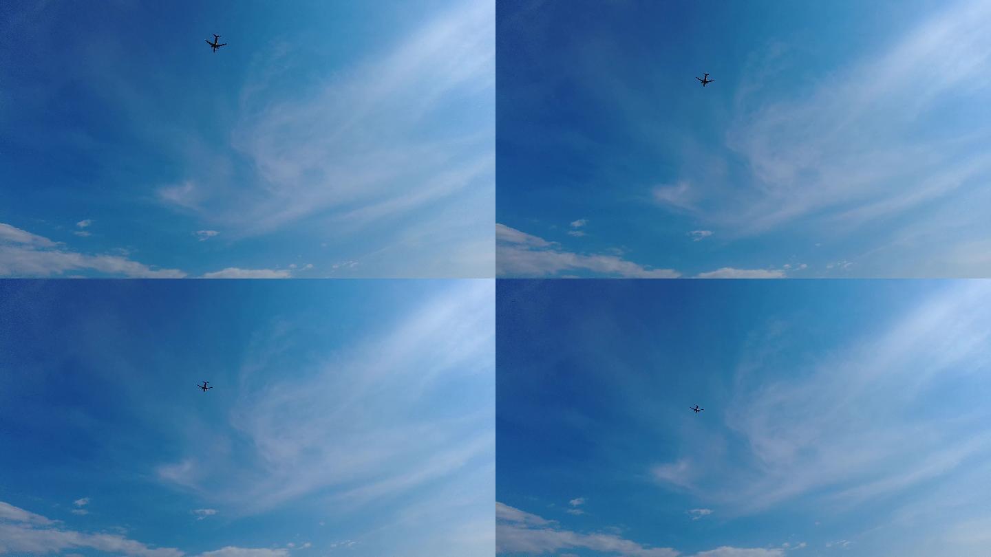 天空高空蓝天白云飞机飞过