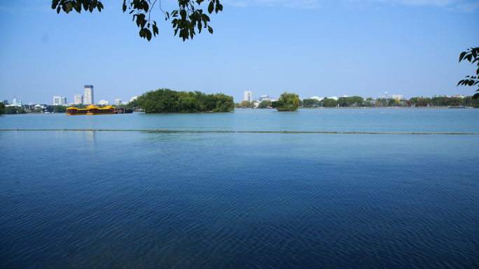 4K嘉兴南湖，湖面，巡逻艇，小桥流水