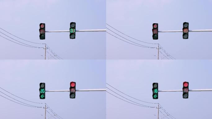 【8K正版素材】红绿灯电线杆蓝天白云远景