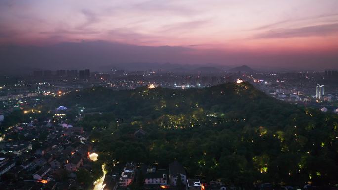 航拍绍兴市区府山公园夜景