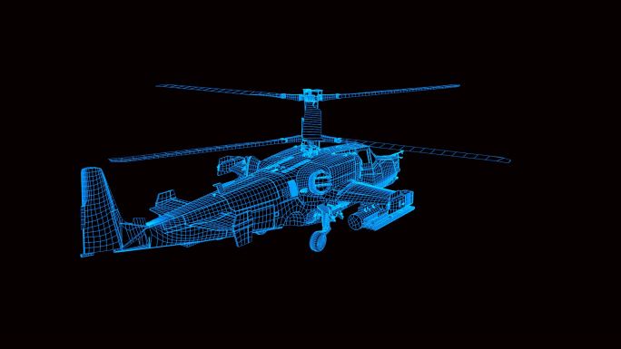 蓝色线框全息科技武装直升机动画素材带