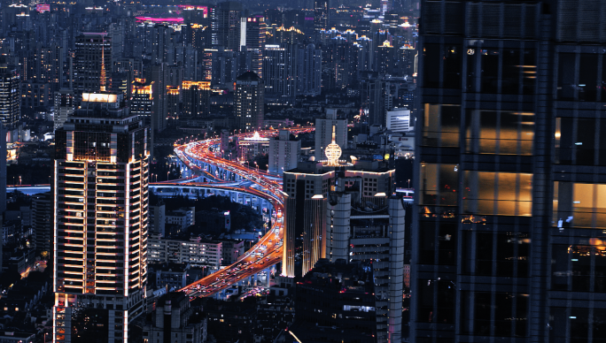 4K上海高架桥车流航拍夜景