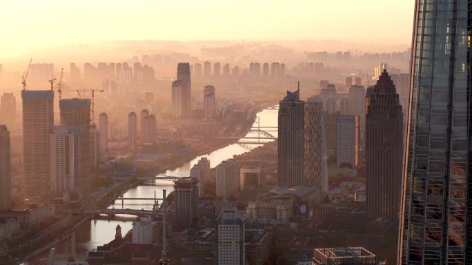 航拍城市清晨空镜