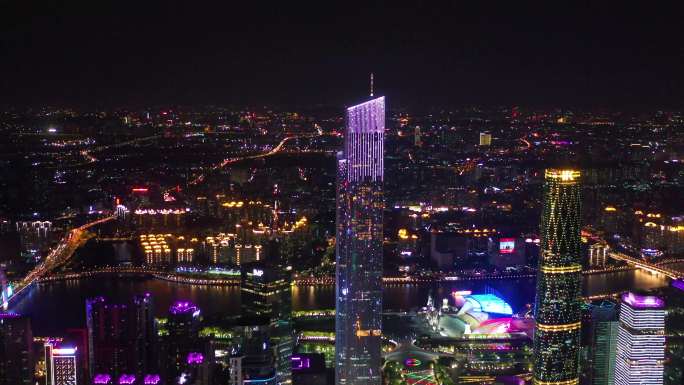 广州航拍夜景CBD珠江新城