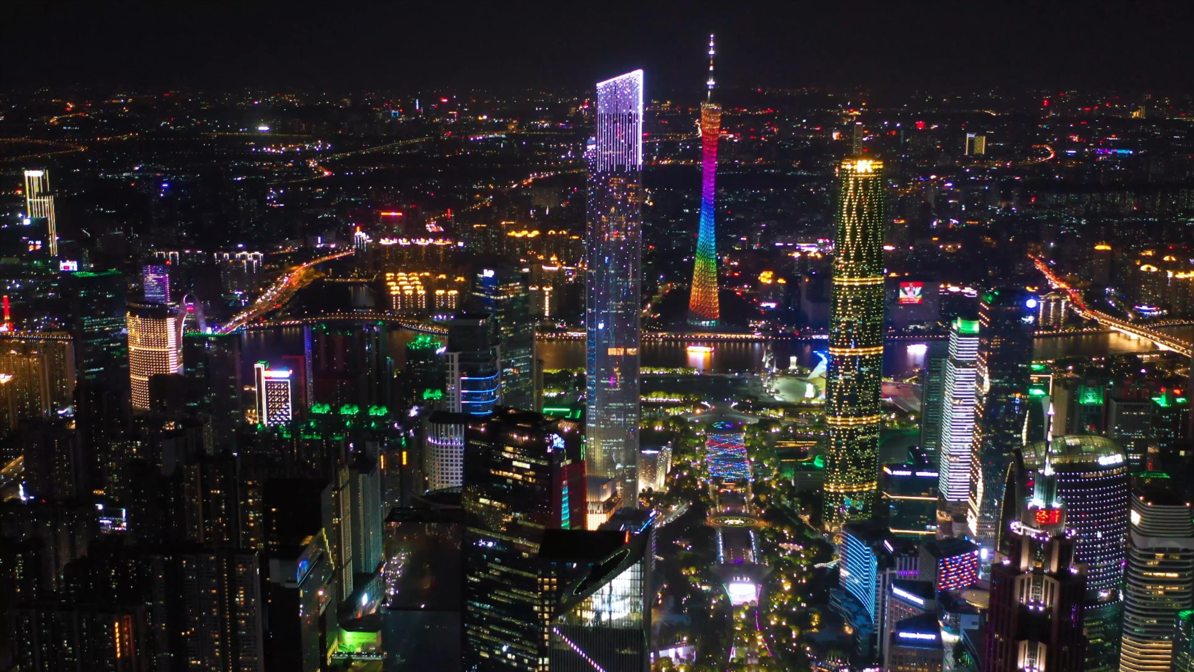 航拍广州夜景中轴cbd