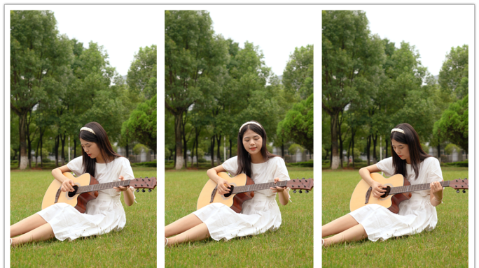 美女草地上弹吉他-竖屏