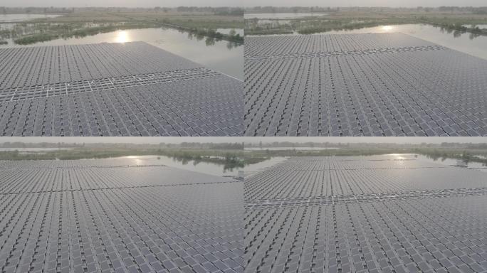 安徽淮北濉溪水面漂浮式光伏发电航拍4K