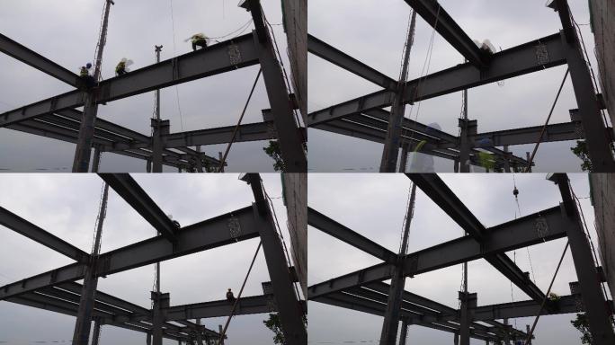建筑工地吊装钢结构4K高清