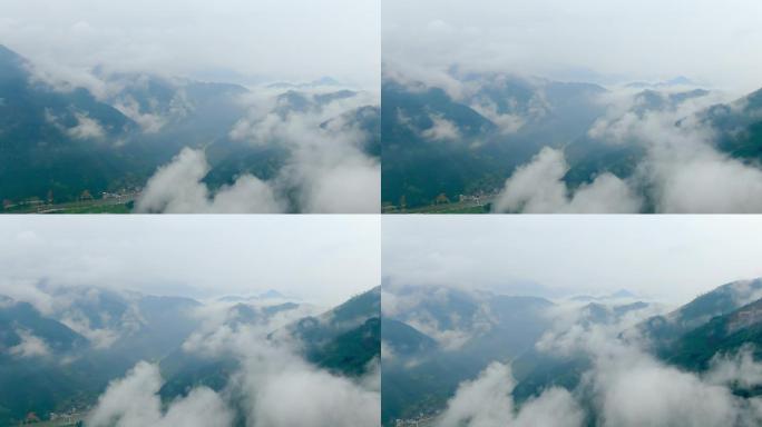 4K 航拍山区大山间云雾朦胧