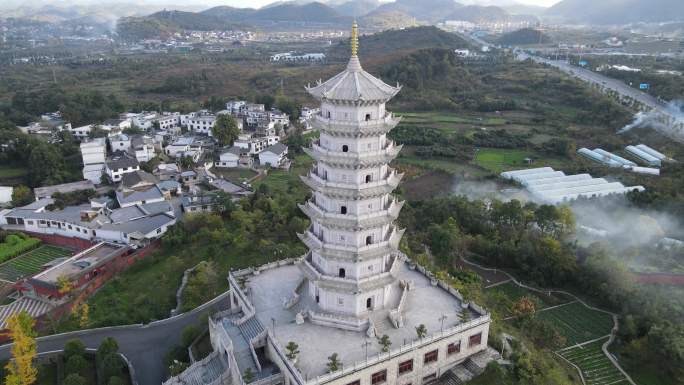 航拍贵州贵阳大兴国寺古塔