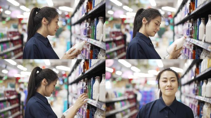 年轻中国女性在超市选购饮料