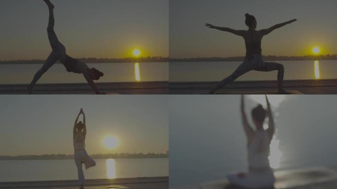 瑜伽 清晨 湖边 4K 高品质