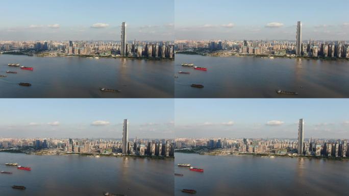 航拍湖北武汉长江绿地中心第一高楼