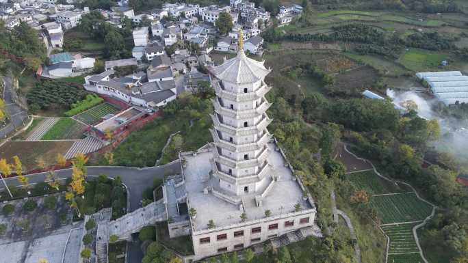 航拍贵州贵阳大兴国寺古塔