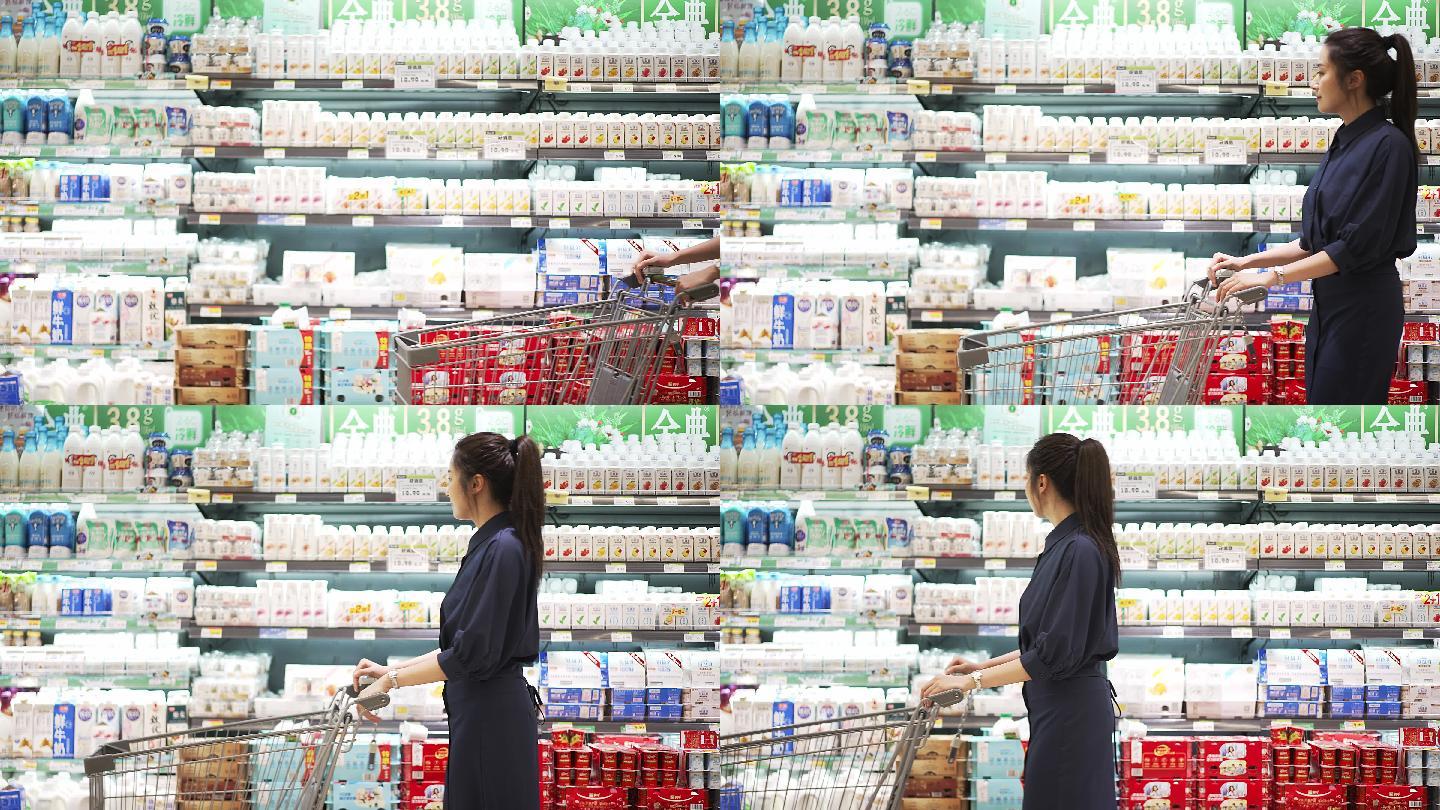青年女性在生鲜超市购物