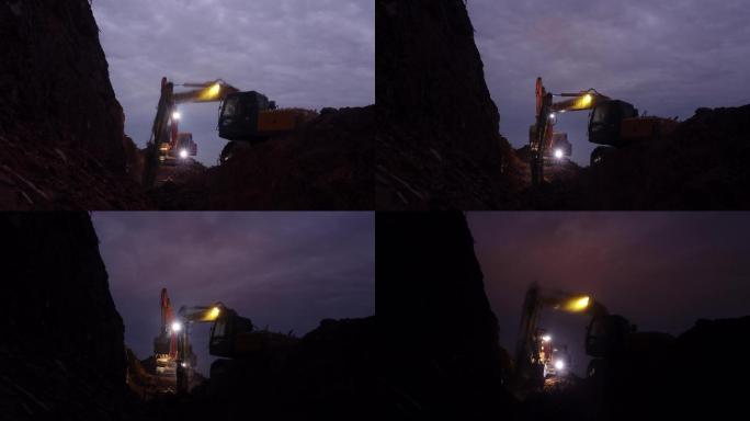 深夜建筑工地挖掘机作业延时摄影1080P