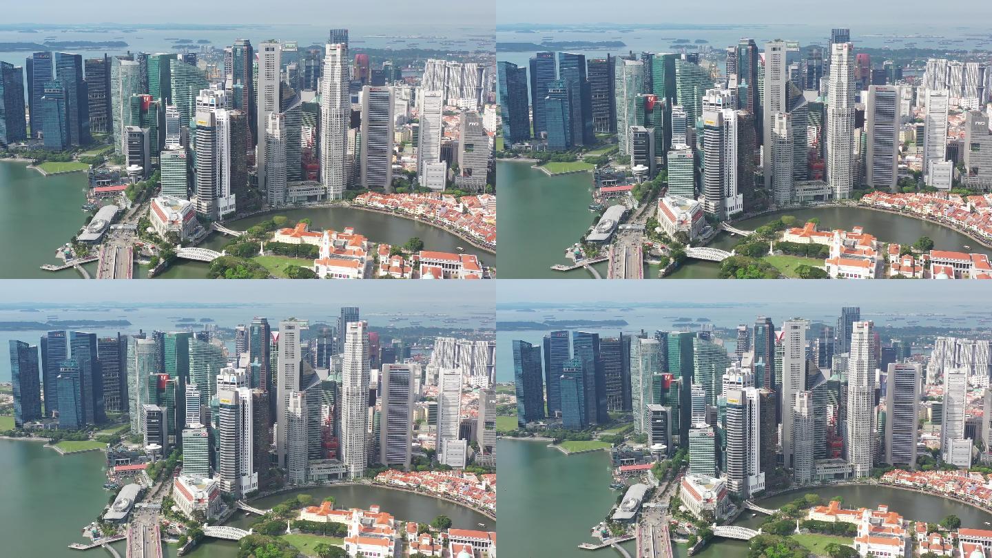 新加坡白天鸟瞰图高楼大厦CBD沿海海洋国