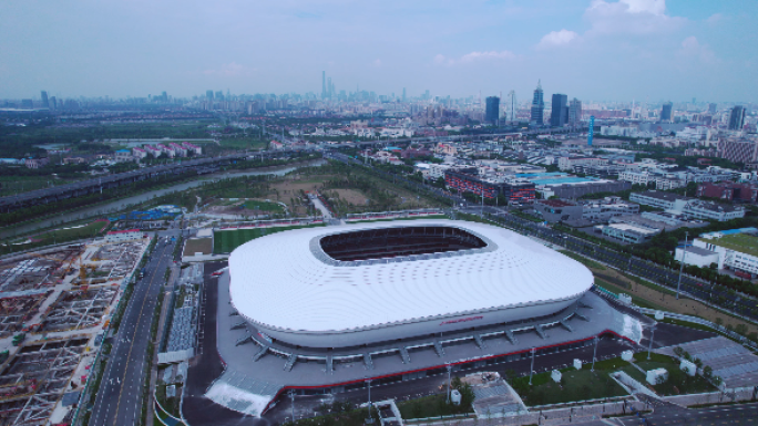 4K-上海浦东足球场体育馆航拍
