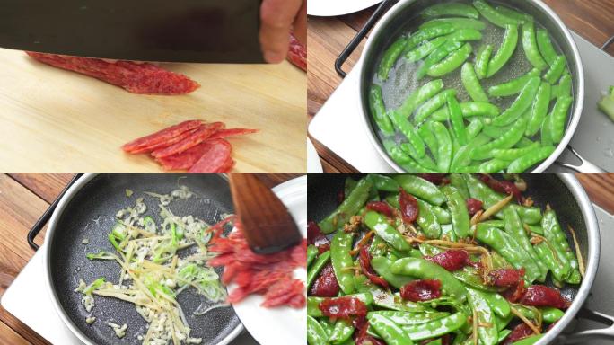 中式家常小炒菜腊肠炒荷兰豆烹饪过程