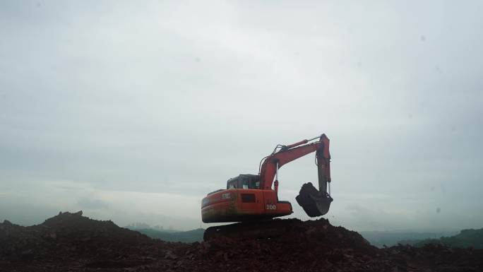 施工工地挖土机挖土延时摄影4K高清
