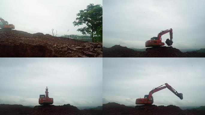 施工工地挖土机挖土延时摄影4K高清