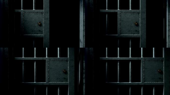 监狱铁门关闭牢房铁栅栏监禁