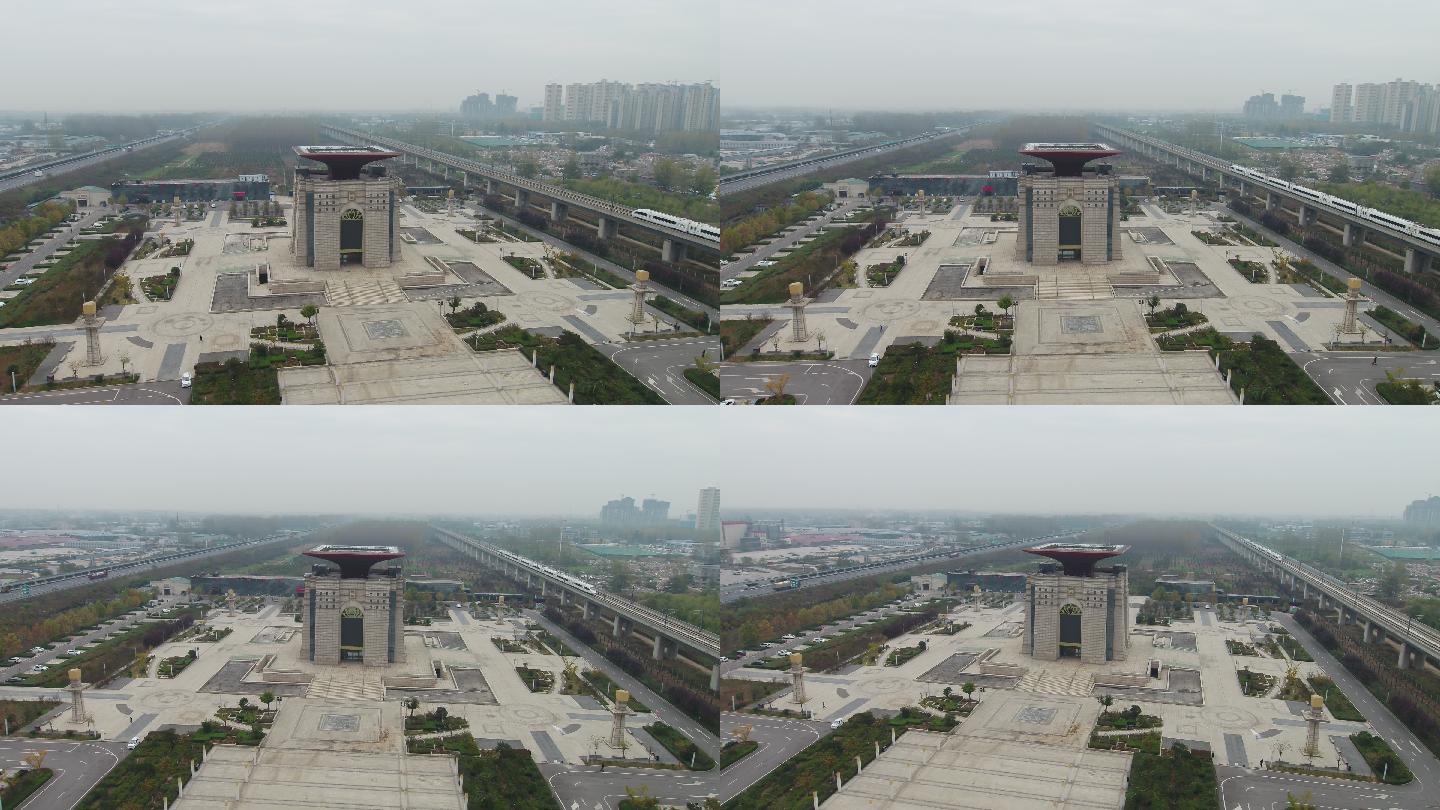 许昌旅游服务中心游客中心建筑高铁驶过航拍