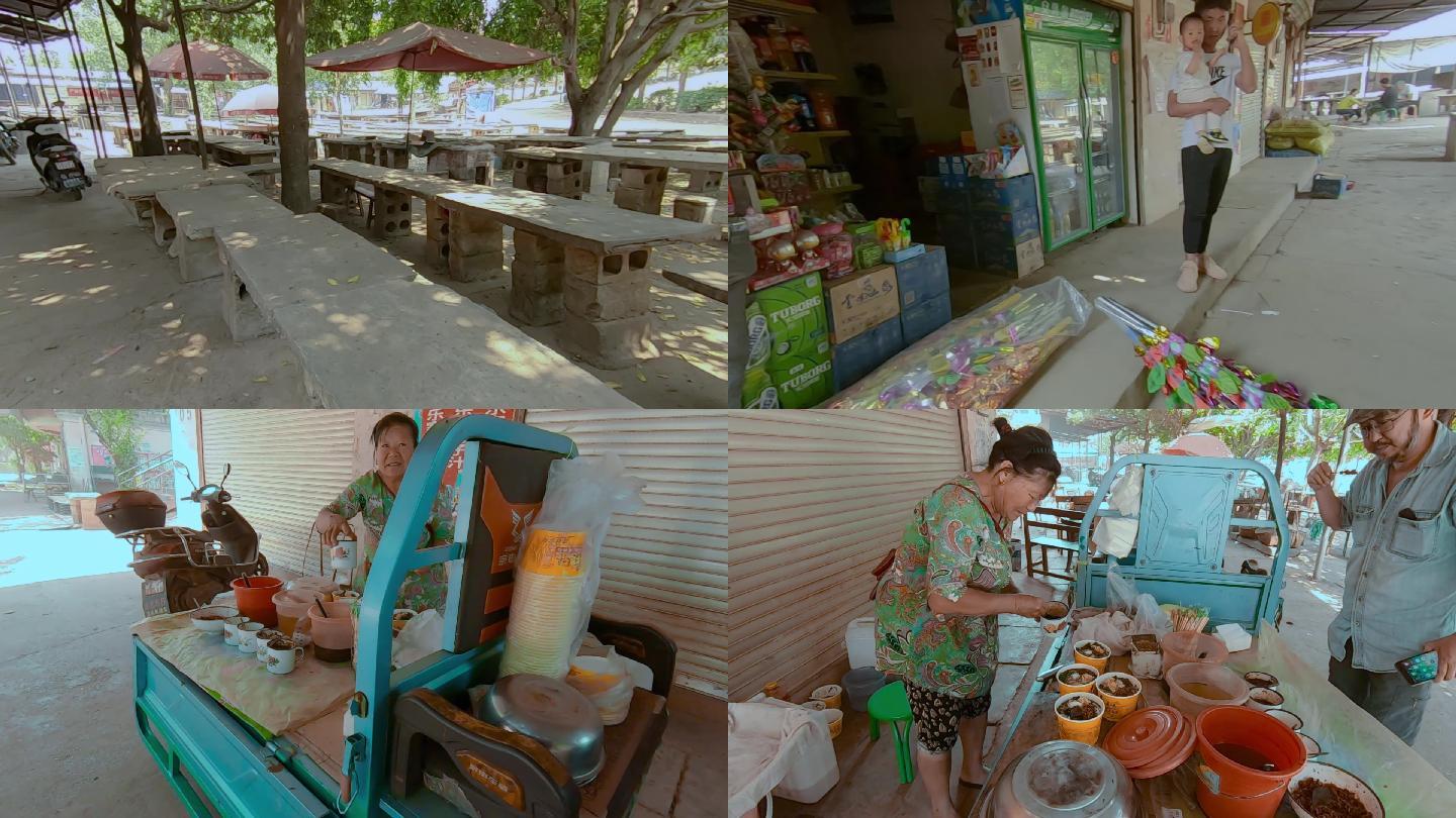 新冠疫情影响空旷的中缅边境集市小吃摊
