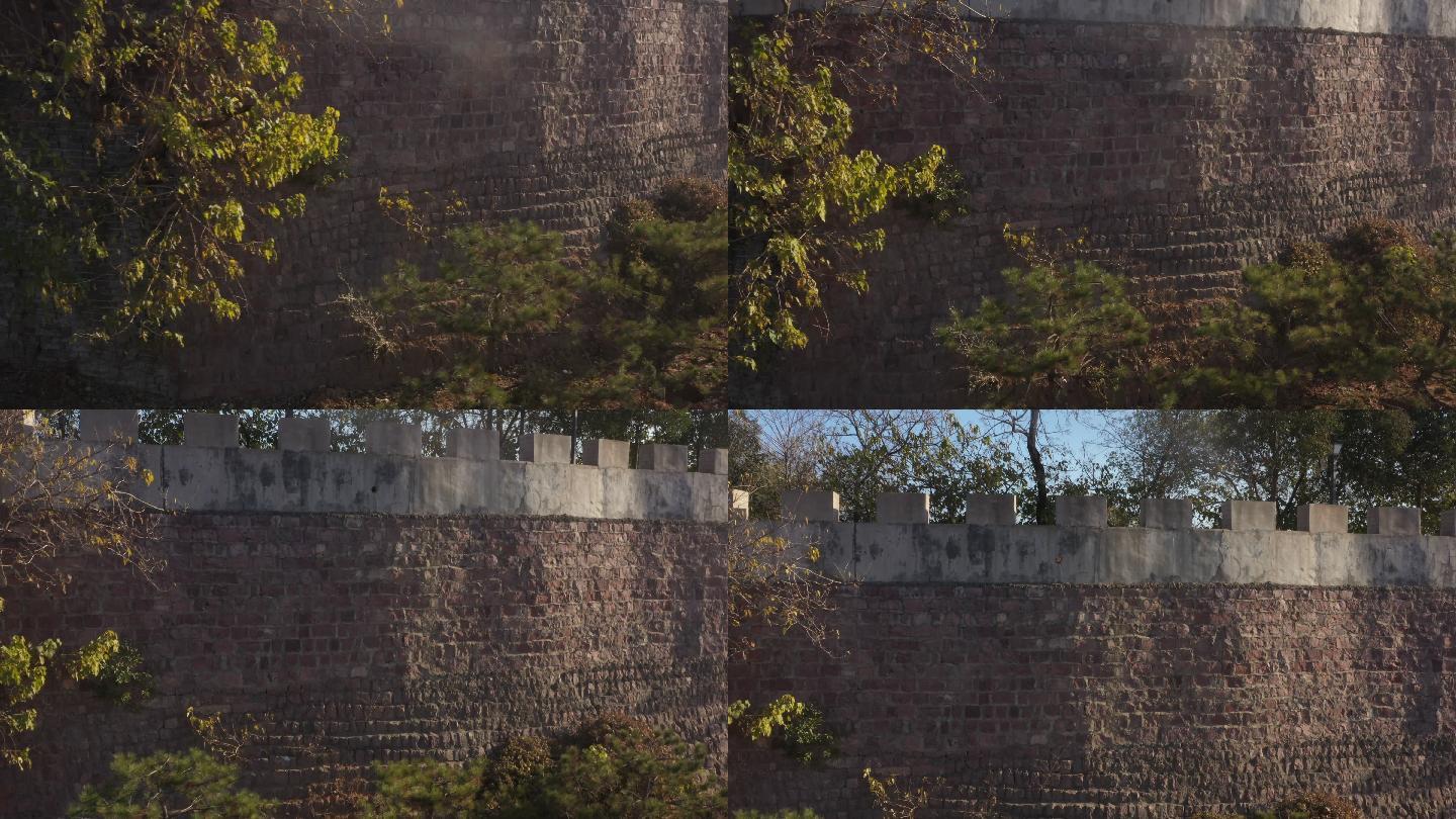 古城游览区古城墙墙面航拍