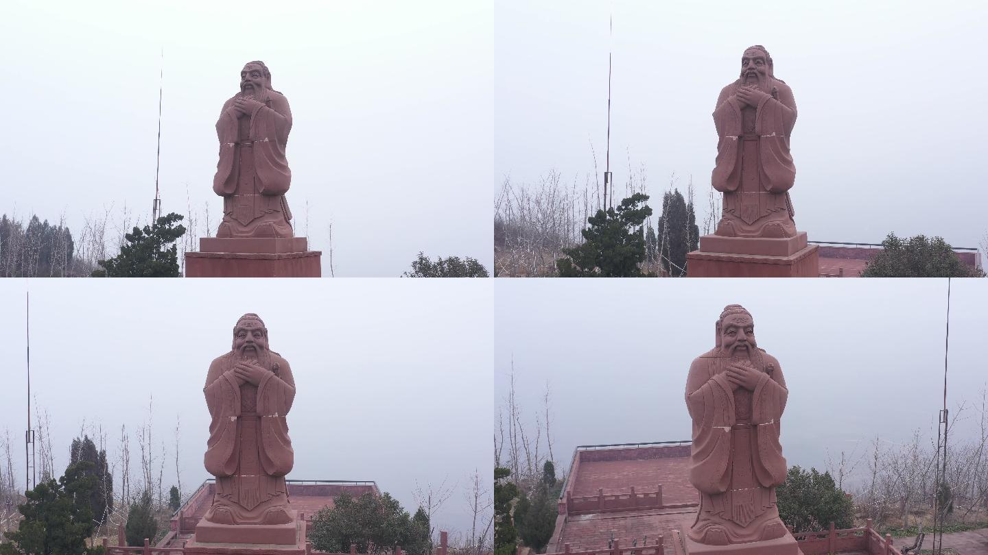 襄城紫云书院万世师表孔子雕像航拍环绕