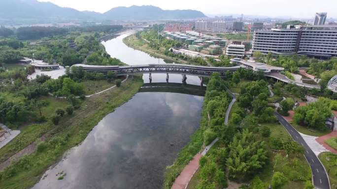 4k江南河流大桥徽派建筑全景航拍